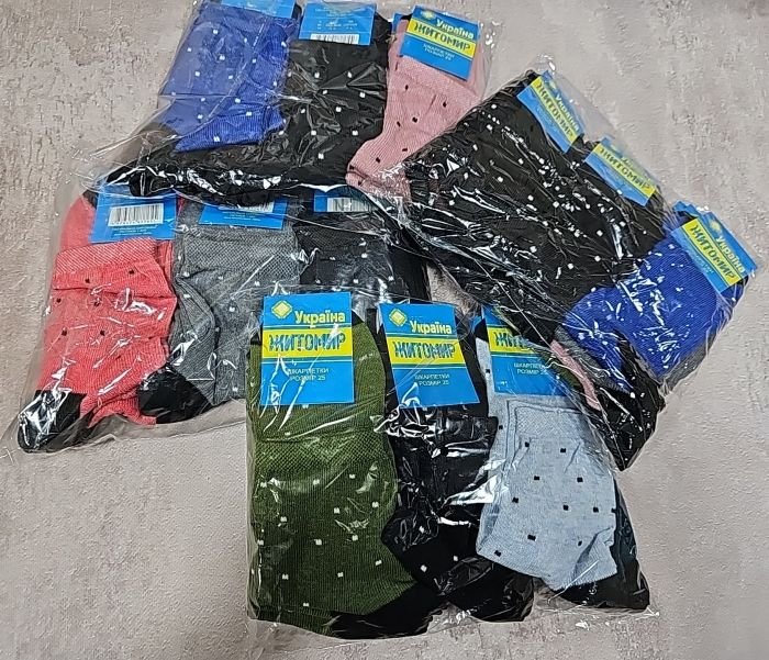 Шкарпетки "Житомир Преміум Х/Б" 109-04 бавовна гладь жіночі, р. 25 -випадкове асорті -(високі х/б-гладь -кольорові в дрібний горошок) -уп. 12 шт