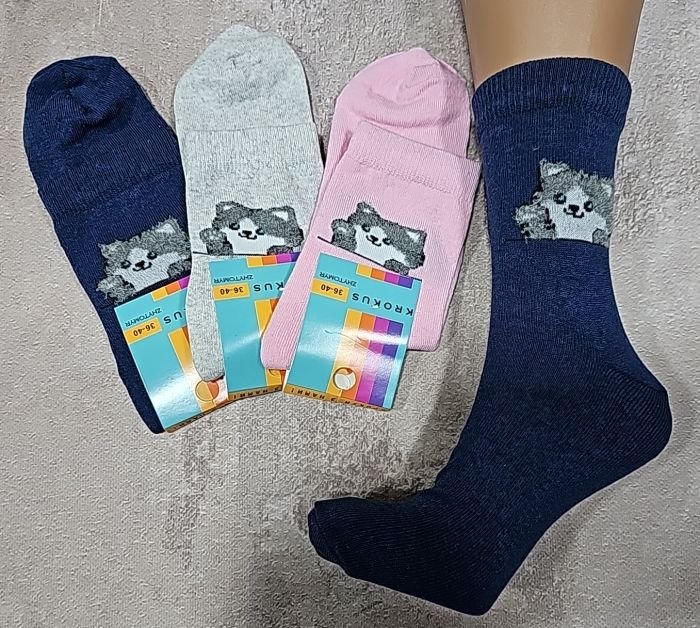 Шкарпетки Житомир "Krokus" 774-6 економ/стрейч жіночі, р. 36-40 -асорті -("економ" високі /однотонні + збоку сірий котик -стрейч) -уп. 12 шт