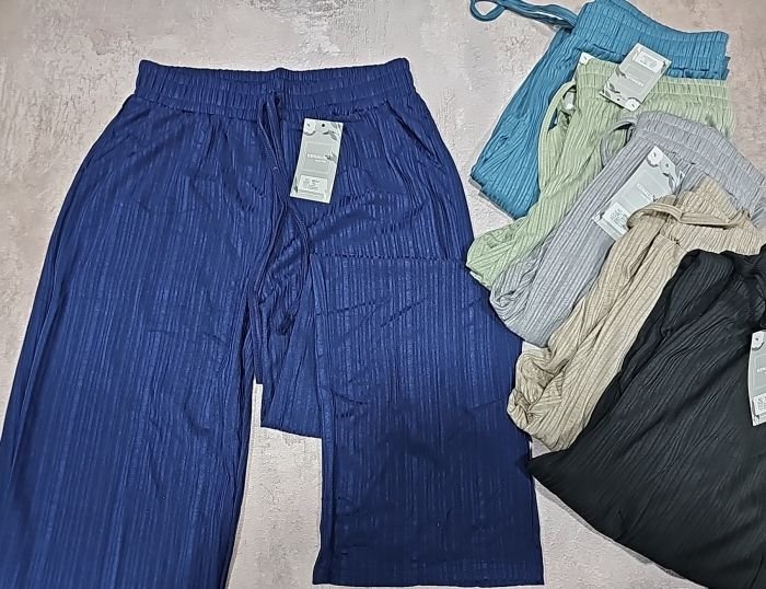 Прогулянкові штани "Kenalin" 9832 палаццо з легкої тканини в рубчик, вільного крою з широким низом, з боків кишені, р. XL-(46-48), 2XL-(48-50) -уп. 1 шт