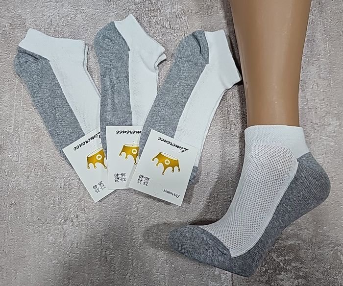 Шкарпетки Житомир "Limerence" 03-8 сітка жіночі короткі, р. 36-40 -асорті -(сіточка -сірий низ +білий верх -економ -жін.) -уп. 12 шт