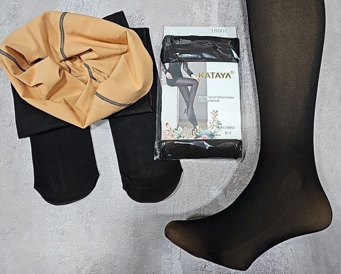 Колготки "KATAYA" 6852 / IV-V капронові щільністю 1800 den з імітацією тонких на бежевій основі з ефектом голих ніжок, р. 46-50 /2 шва -(чорні) -уп. 1 шт