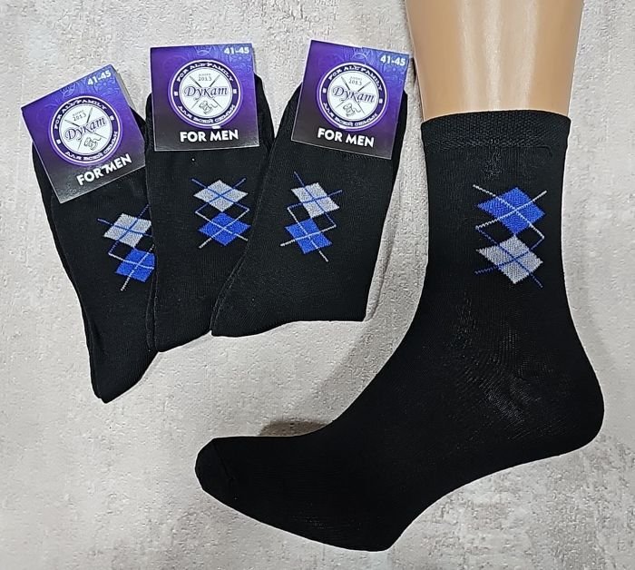 Шкарпетки "Дукат-FOR MEN" С411-2 стрейч "класика" чоловічі -(синя етикетка) р. 41-45 -(чорні +збоку великі ромби -стрейч)