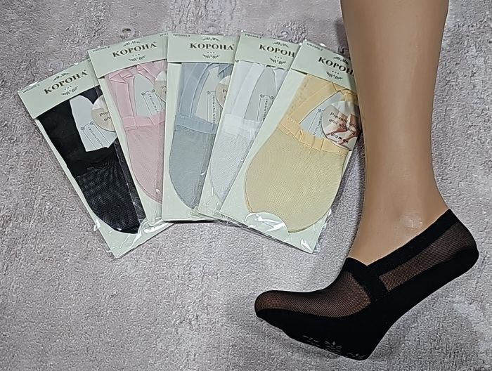 Шкарпетки-сліди "Корона" WB-0505-2 жіночі з мікросітки та бавовняною підошвою з гальмами +у середині по колу із силіконовою смужкою, р. 36-41 -асорті -(однотонні з мікросіточки) -уп. 12 шт