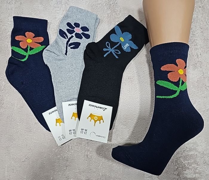 Шкарпетки житомир "LIMERENCE" 412-16 стрейч жіночі (високі) р. 36-40 -асорті -(збоку велика квітка ромашки з різними мікс пелюстками -стрейч)