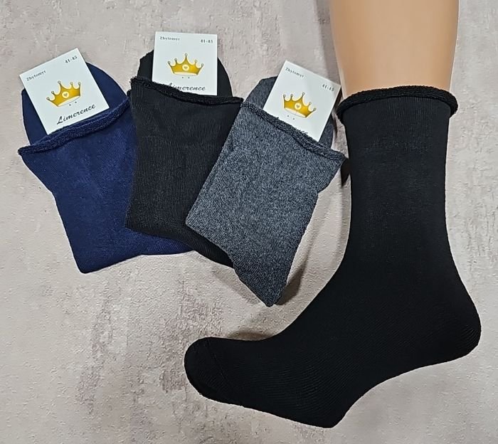 Шкарпетки Житомир "Limerence" 4000-15 махрові чоловічі "Без гумки" р. 41-45 -асорті -(Махра -Б/р -однотонні із закрученим верхом /чол.) -уп. 12 шт