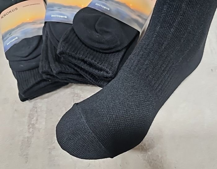 Шкарпетки Житомир "Krokus" 999-01 стрейч "Трекінгові /під берці" чоловічі, р. 40-45 -(Чорні /трекінг -стрейч) -уп. 12 пар =(в уп. 6 шт планшеток у якій по 2 пари шкарпеток)