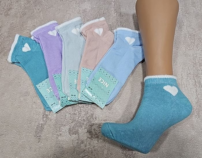 Шкарпетки "Nice" 500-S-COT махрові котонові жіночі, р. 36-40 -асорті -(Махра -укорочені /однотонні -кольорові +на гумці обідок з норки +збоку біле серце) -уп. 10 шт
