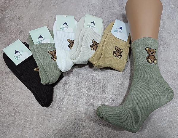 Шкарпетки "NiceSocks" 540 махрові бавовняні жіночі, р. 36-40 -асорті -(Махра -однотонні +на широкій гумці в рубчик великий ведмедик) -уп. 10 шт
