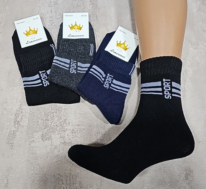 Шкарпетки Житомир "Limerence" 3998-45 махрові чоловічі, р. 41-45 -(Махра -асорті -середні +між смужками напис Sport) -уп. 12 шт.