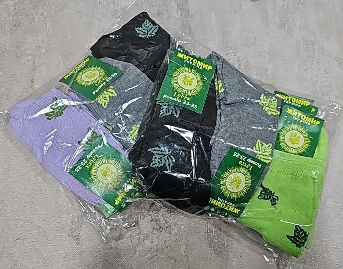 Шкарпетки "Житомир Преміум" 112-29 стрейч жіночі, р. 23-25 -випадкове асорті -(однотонні +листочки -стрейч) -уп. 12 шт