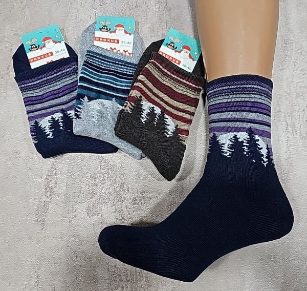 Шкарпетки Житомир "Крокус" 2283-43 махрові жіночі, р. 36-40 -випадкове асорті -(Ліс +смужки -махра) -уп. 12 шт