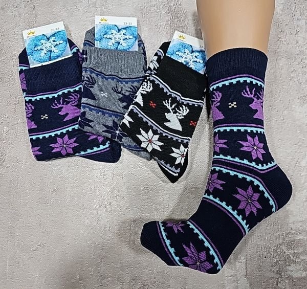 Шкарпетки Житомир "LIMERENCE" 4960-60 махрові жіночі, р. 36-40 -асорті -(Махра -великий орнамент з великими сніжинками +під гумкою великі олені) -уп 12 шт