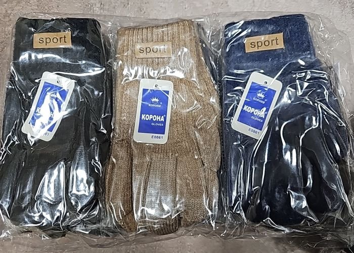Рукавички підліткові "Корона" Е-0861 з начосом та з пальцями для сенсорного екрану, р. L-(9-11 років) -(асорті /однотонні +на манжеті емблема "sport" /хлопчик) -уп. 12 шт.