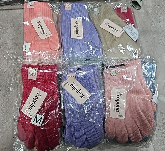 Рукавички підліткові "Корона" Е-0556 з начосом, L-(10-12 років) -(асорті -однотонні / кольорові в рубчик +рельєфний візерунок -дівчинка) -уп. 12 шт