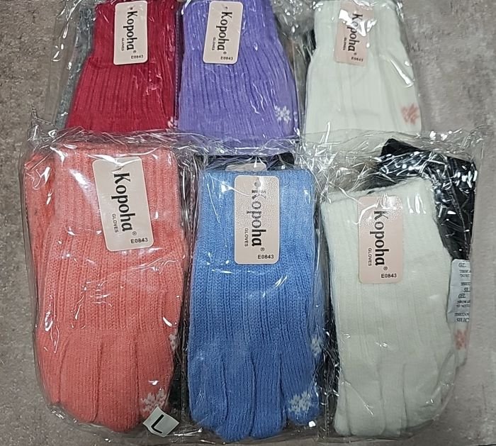 Рукавички підліткові "Корона" Е-0843 з начосом, L-(11-13 років) -(асорті -однотонні / кольорові +на пальцях сніжинки -дівчинка) -уп. 12 шт