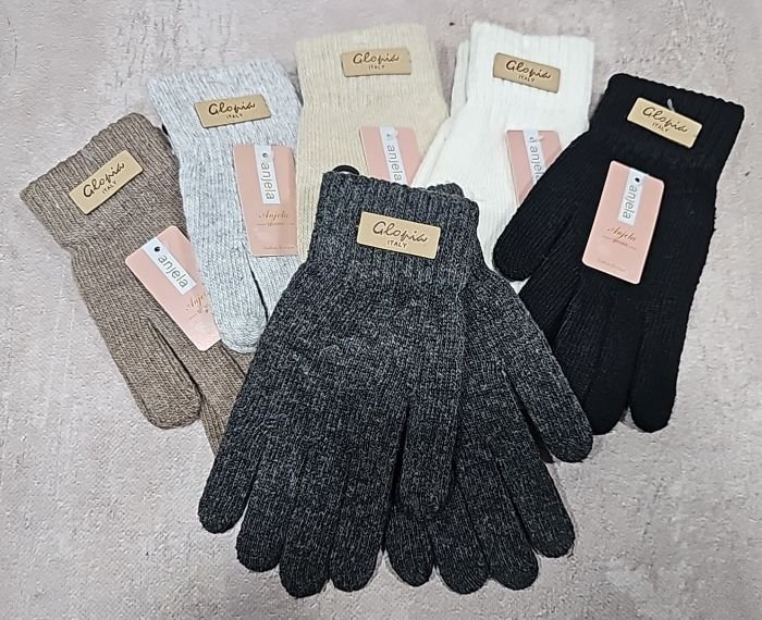 Рукавички жіночі "Anjela" 2007 з начосом, асорті -(однотонні +на манжеті емблема) -уп. 12 шт.