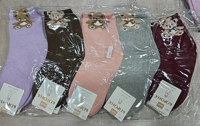 Шкарпетки "КОРОНА" С3802-2 ангора на махрі дитячі на розмір взуття: р. 21-26, 26-31, 31-36 -асорті -(Дівчинка -однотонні +збоку на гумці ведмедик) -уп. 10 шт