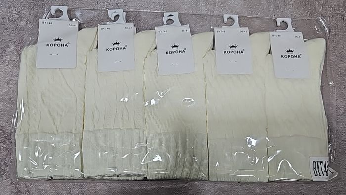 Шкарпетки "Корона" ВY-748-1 стрейч /cotton жіночі, р. 36-41 -асорті -(Високі /молочні з рельєфними мікс візерунками +об'ємна гумка) -уп. 10 шт