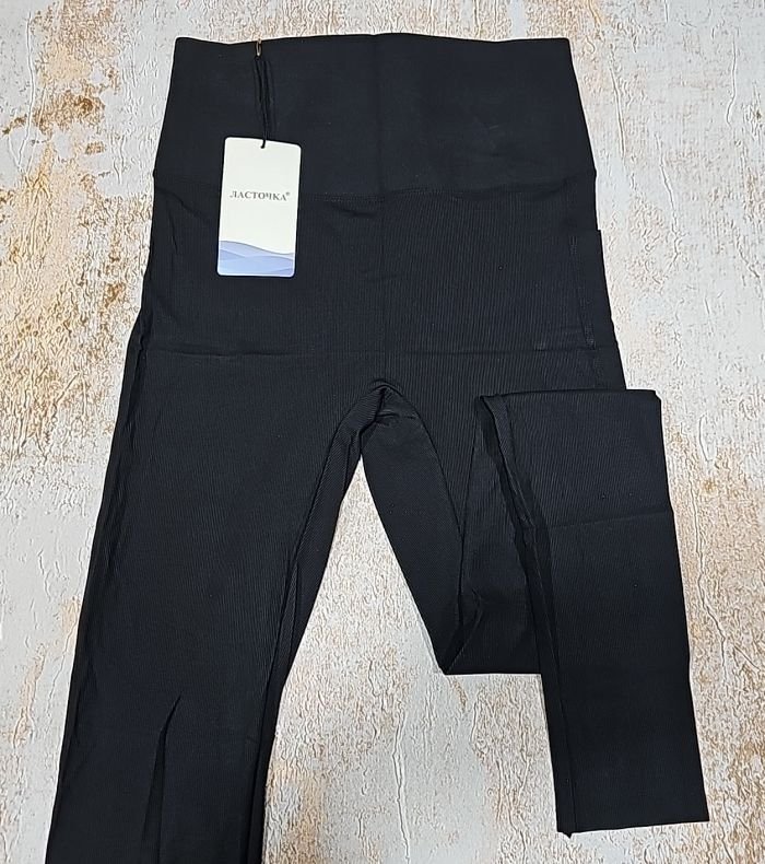 Лосини "Ластівка" А-735-1 демі з еластичної тканини в рубчик +з широким поясом утяжкою та високою талією, р. 2XL-(46-50), 3XL-(48-52), 4XL-(50-54), 5XL-(52-56) -(чорні)