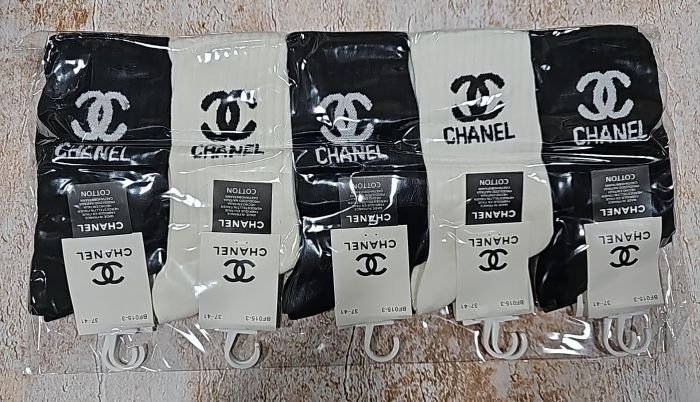 Шкарпетки "Корона /CHAN..L" ВF-015-3 стрейч /віскоза /cotton жіночі, р. 37-41 -асорті -(Високі /чорні +білі мікс +на високій гумці в рубчик напис зі значком CHAN..L) -уп. 10 шт