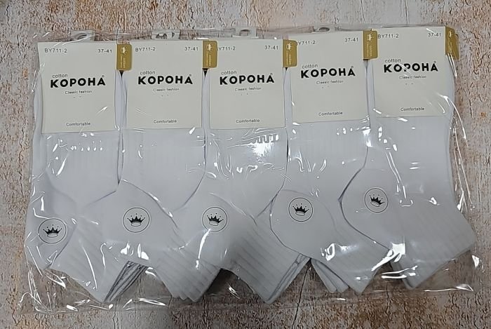 Шкарпетки "Корона" ВY-711-2 стрейч /cotton жіночі, р. 36-41 -(Біліі з середньою гумкою в рубчик +посередині гумка фіксатор) -уп. 10 шт