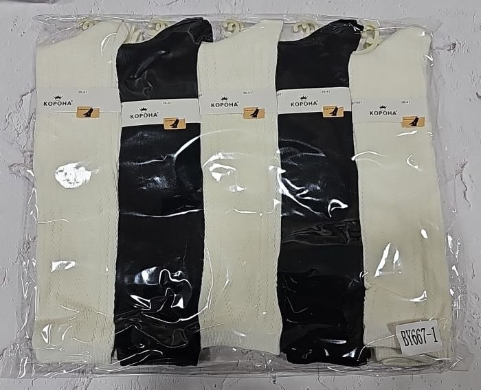 Гольфи /підколінки "Корона" BY-667-1 шовк /cotton, р. 36-41 -асорті -(Молочні +чорні з вибитим візерунком) -уп. 10 шт