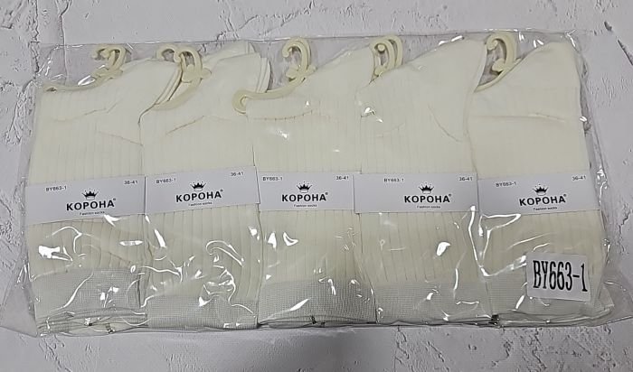Шкарпетки "Корона" ВY-663-1 стрейч /cotton жіночі, р. 37-41 -(Високі /молочні в рубчик) -уп. 10 шт