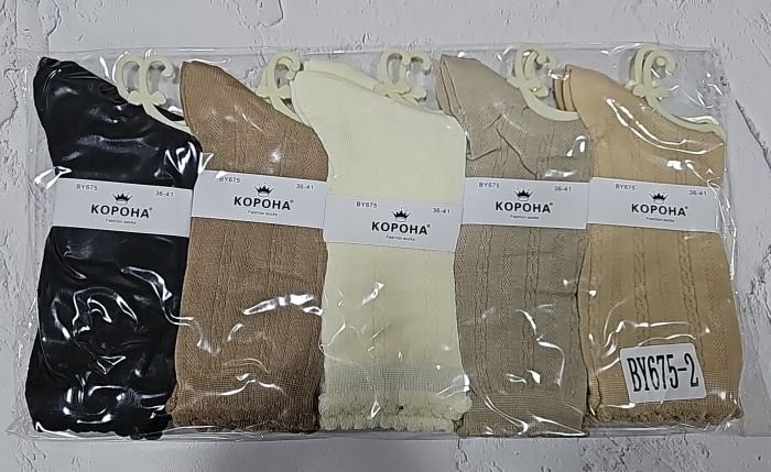 Шкарпетки "Корона" ВY-675-2 стрейч /cotton жіночі, р. 37-41 -(Високі /кавовий мікс з комбінованим однотонним візерунком зі смужок та колосків) -уп. 10 шт