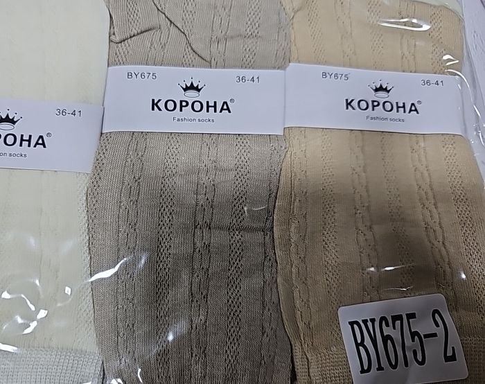 Шкарпетки "Корона" ВY-675-2 стрейч /cotton жіночі, р. 37-41 -(Високі /кавовий мікс з комбінованим однотонним візерунком зі смужок та колосків) -уп. 10 шт