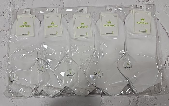 Шкарпетки "Корона" ВY-703 стрейч /бамбук жіночі, р. 36-41 -(Укорочені / білі з гладкою середньою гумкою) -уп. 10 шт