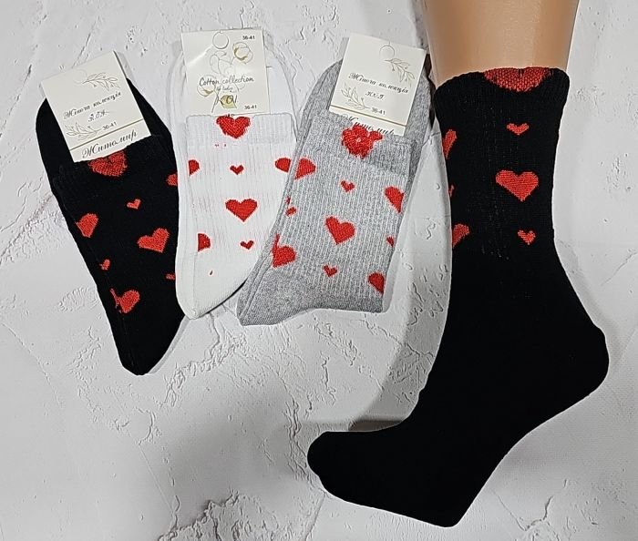 Шкарпетки Житомир "КОІ-Жіноча колекція" 123-80 стрейч жіночі, р. 36-41 -асорті -(Високі / +на гумці в рубчик різні червоні серця) -уп. 12 шт