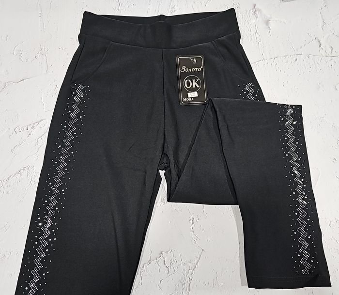 Лосини брючні "Золото" А-732 з боків візерунок з камінчиків +спереду і ззаду кишені, р. 5XL-(46-48), 6XL-(48-50), 7XL-(50-52) -(чорні)