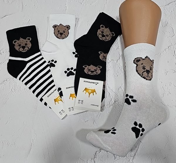 Шкарпетки Житомир "Limerence" 422-15 стрейч жіночі "Теніс середні", р. 36-40 -асорті -(середні-теніс /чорно-білий мікс з широкою гумкою в рубчик +ведмедики /лапки /смужки -стрейч) -уп. 12 шт