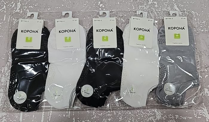 Шкарпетки "Корона" ВY-702-2 стрейч /бамбук з гальмами на стопі жіночі, р. 37-41 -асорті -(Сірі /білі /чорні -ультракороткі з силіконовими гальмами стопі) -уп. 10 шт