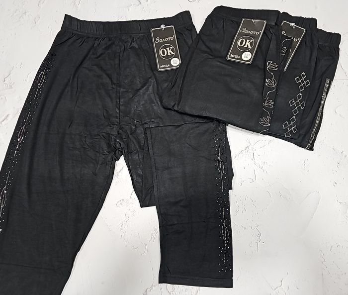 Лосини "Золото" А-755 бавовняні /cotton +з боків візерунок з камінчиків, р. 6XL-(50-54), 7XL-(52-56), 8XL-(54-58) -(чорні -без вибору візерунка!!!)