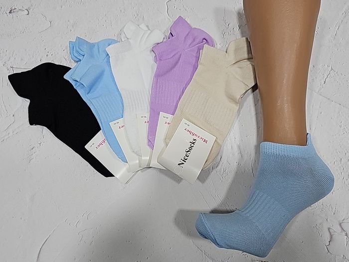 Шкарпетки "NiceSocks" 421-MIX мікрофібра жіночі, р. 36-40 -випадкове асорті кольорів -(Кольорові з виступом /язичком ззаду + посередині гумка фіксатор) -уп. 10 шт