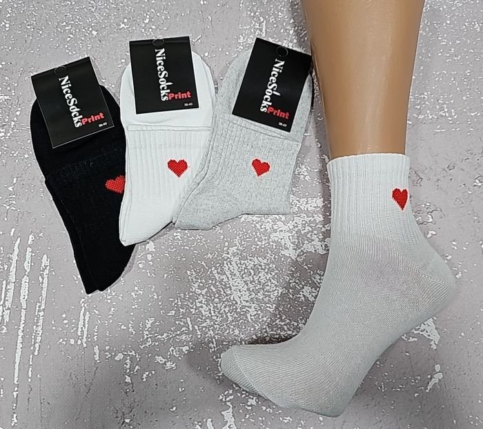Шкарпетки "NiceSocks" 702-GRAY стрейч жіночі, р. 36-40 -асорті-(Середні /однотонні +на середній гумці в рубчик червоне серце -стрейч) -уп. 10 шт