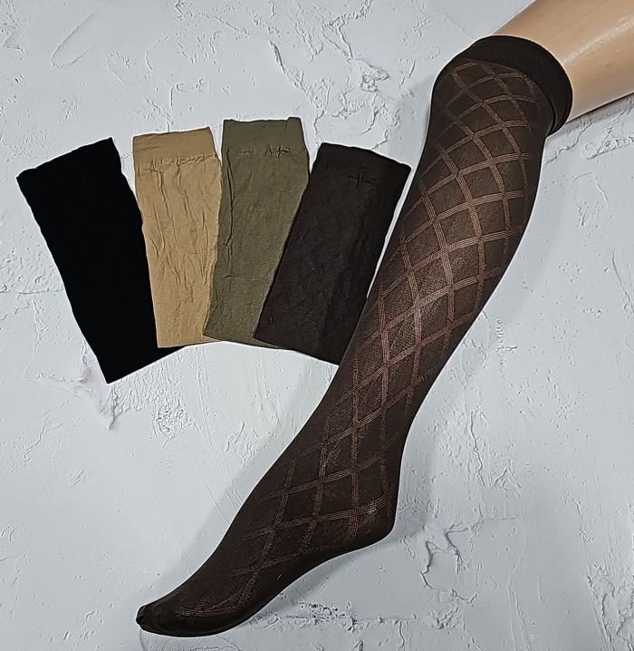 Гольфи Fantasy "ВІЗЕРУНОК РОМБИК" Г-0033 /50 ден  капронові з візерунком -уп.10 пар -(чорні, тілесні, шаде, мокко)