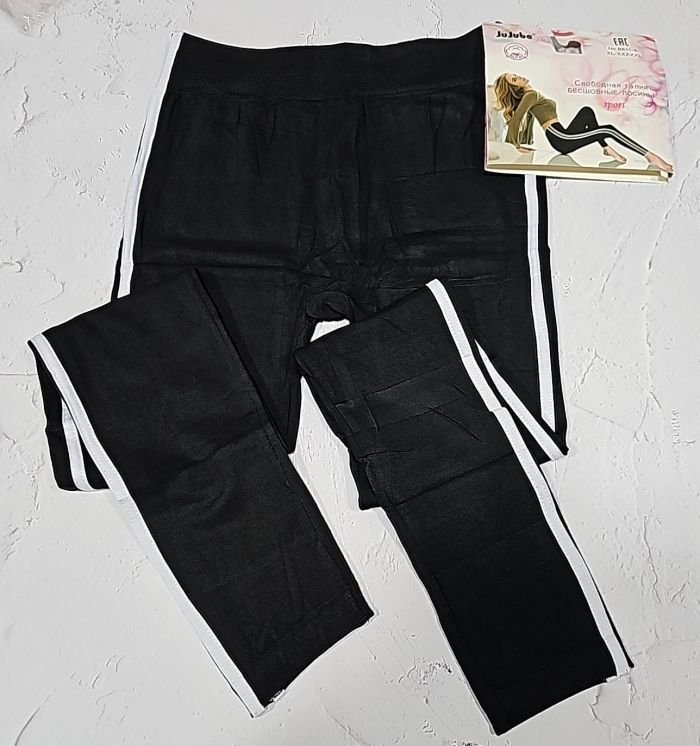 Лосини "JUJUBE" В-811-А безшовні бавовняні з еластаном, р. Хl/5xl-(48-52) -(чорні +з боків білі лампаси)