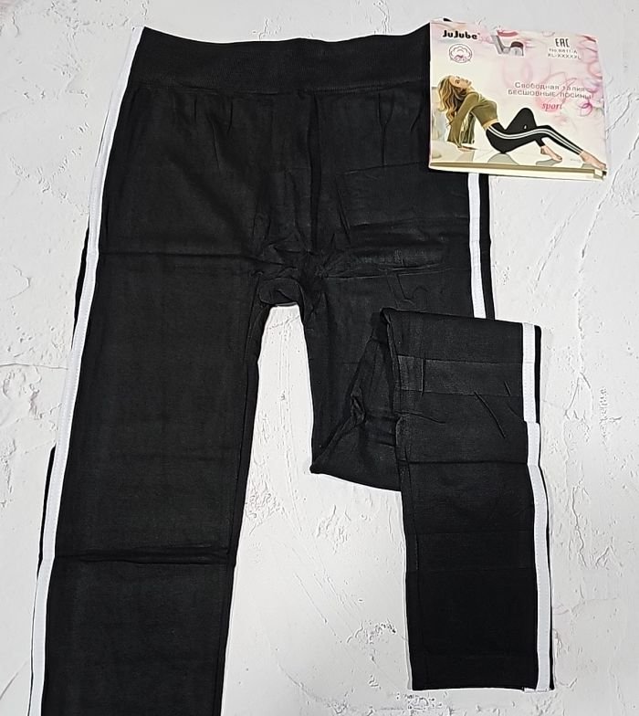 Лосини "JUJUBE" В-811-А безшовні бавовняні з еластаном, р. Хl/5xl-(48-52) -(чорні +з боків білі лампаси)