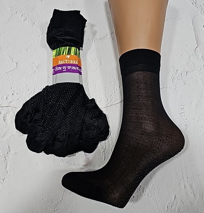 Шкарпетки капронові "Ластівка" С-233 з гальмами -(чорні +силіконові крапки-гальма на стопі) -уп. 10 пар
