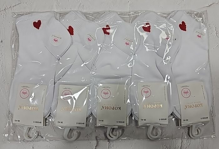 Шкарпетки "Корона" BY-550-5 стрейч /cotton жіночі, р. 36-41 -асорті -(Укорочені №1 /білі +на гумці в рубчик червоне серце) -уп. 10 шт