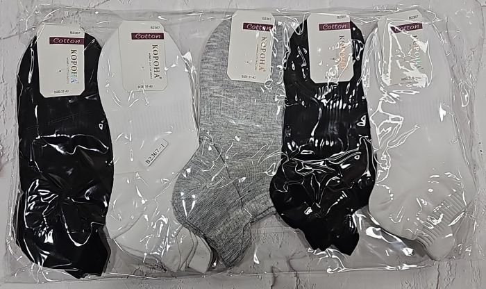 Шкарпетки "Корона" B-2367-1 стрейч жіночі, р. 37-42 -асорті -(Ультракороткі -сірі/білі/чорні +посередині резинка фіксатор +ззаду з віступом -жін.) -уп. 10 шт