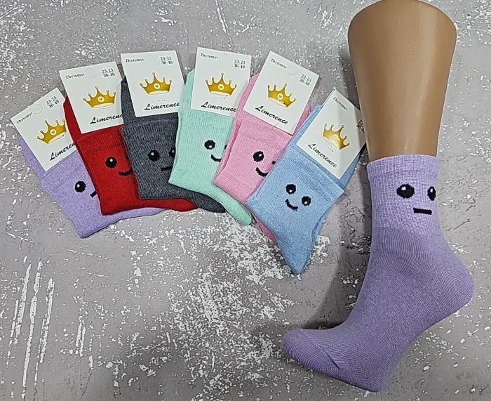 Шкарпетки Житомир "Limerence" 422-16 стрейч жіночі "Теніс середні", р. 36-40 -асорті -(середні-теніс /кольорові +на широкій резинці в тонкий рубчик чорні очі з посмішкою -стрейч) -уп. 12 шт