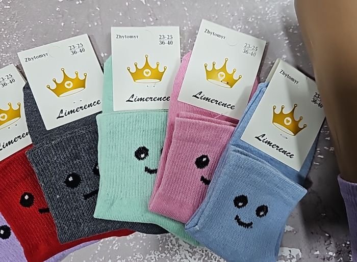 Шкарпетки Житомир "Limerence" 422-16 стрейч жіночі "Теніс середні", р. 36-40 -асорті -(середні-теніс /кольорові +на широкій резинці в тонкий рубчик чорні очі з посмішкою -стрейч) -уп. 12 шт
