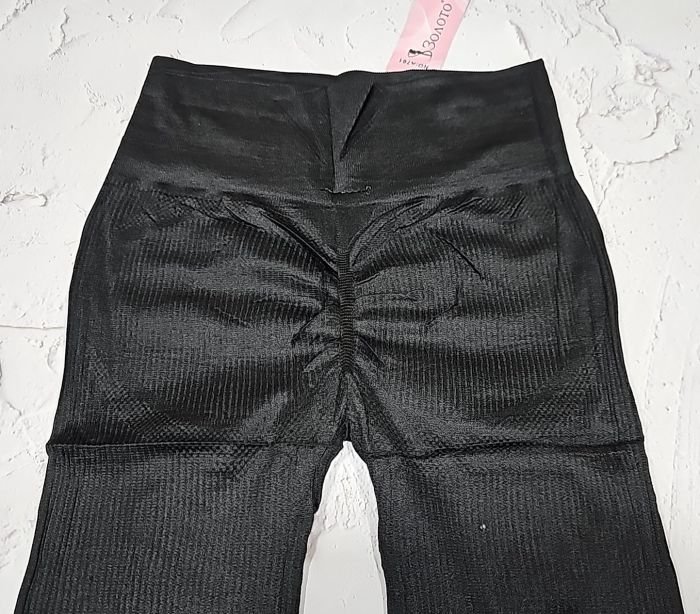 Лосини "Золото" 761 безшовні еластичні в рубчик та з ефектом пуш-ап (Push-up) +широкий пояс, р. XL-6XL-(46-52) -(чорні)