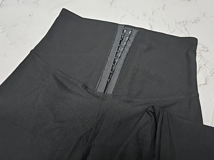 Лосини "Kenalin" №:D2 з еластичної тканини у дрібний рубчик +зверху коригуючий корсет на гачках, р. 2XL/3XL-(48-50) -(чорні /Д2)