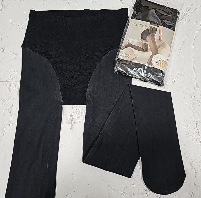 Колготки "KATAYA" 6010-2 капронові з імітацією тонких на бежевій основі з ефектом голих ніжок, зверху стягуючі трусики push-up, р. 46-52 -(чорні) -уп. 1 шт