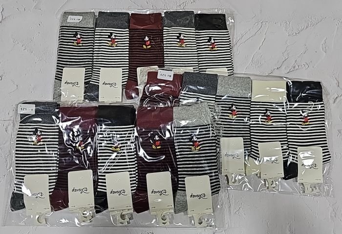 Шкарпетки "DMDBS" BJ-521 стрейч / cotton жіночі, р. 36-41 -випадкове асорті -(Високі в дрібну смужку + збоку маленька вишивка мишки М.М-а) -уп. 10 шт