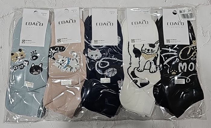 Шкарпетки "COALO" BМ-6769 стрейч /cotton жіночі, р. 36-41 -(короткі /кольорові +мікс котиків /мордочок +клубок з нитками) - уп. 10 шт